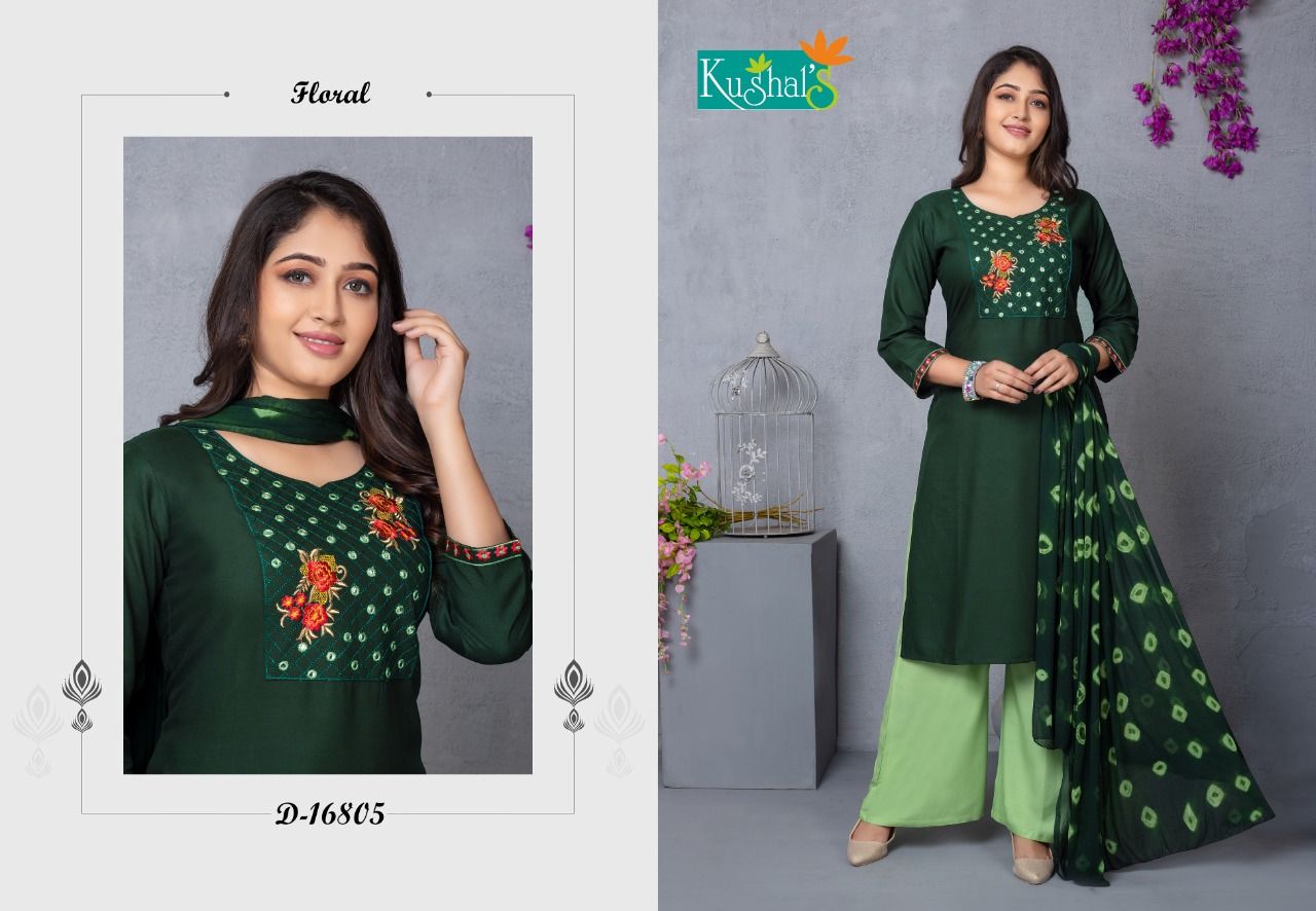 Kushal Sanorita Kurti With Plazzo And Dupatta Rayon Readymade Dress Collection